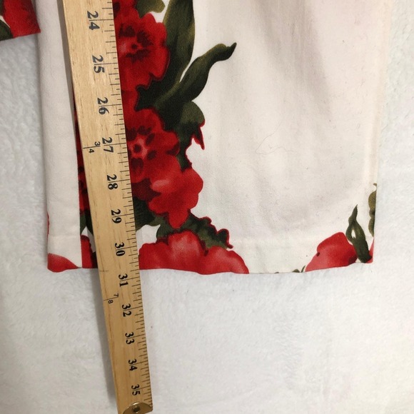 VTG NEWPORT NEWS Easy Style Flare Leg Floral Pants Women's Sz 12 White Cotton - Picture 7 of 11